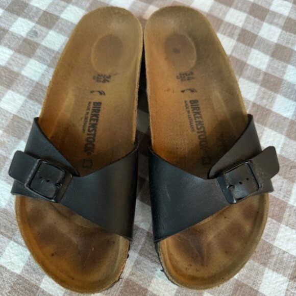 Birkenstock Black Leather Madrid Sandal with Birko-Flor size 34 lightly worn - Picture 1 of 6